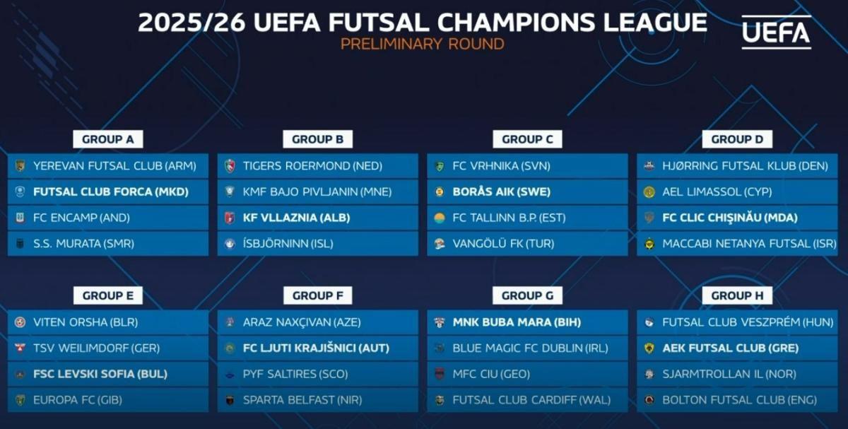 Попередній раунд Ліги чемпіонів футзал 2025-26 групи